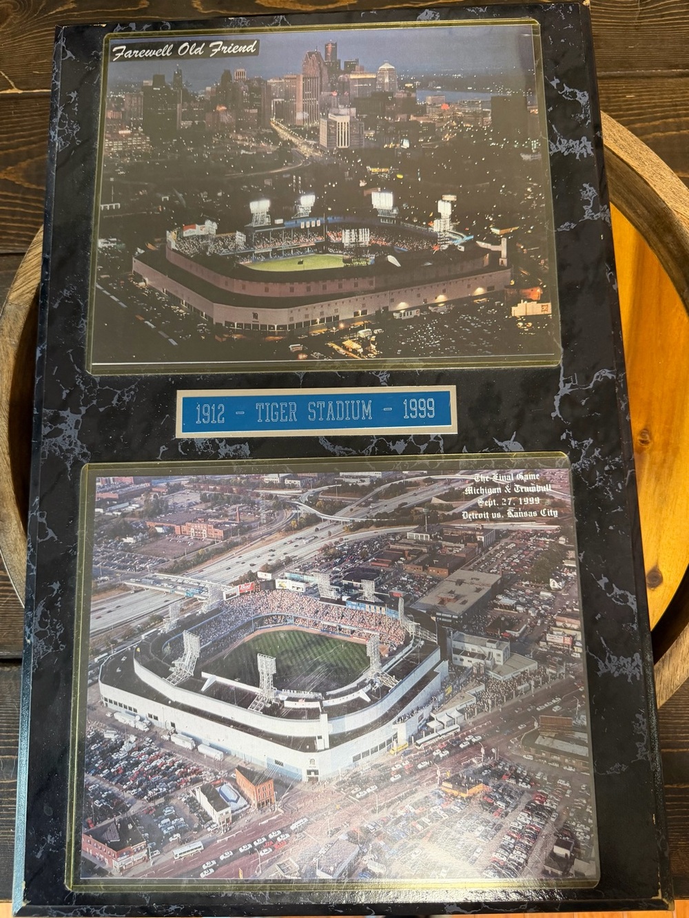 Farewell Old Friend Tiger Stadium Commemorative Wall Plaque - Black/Blue